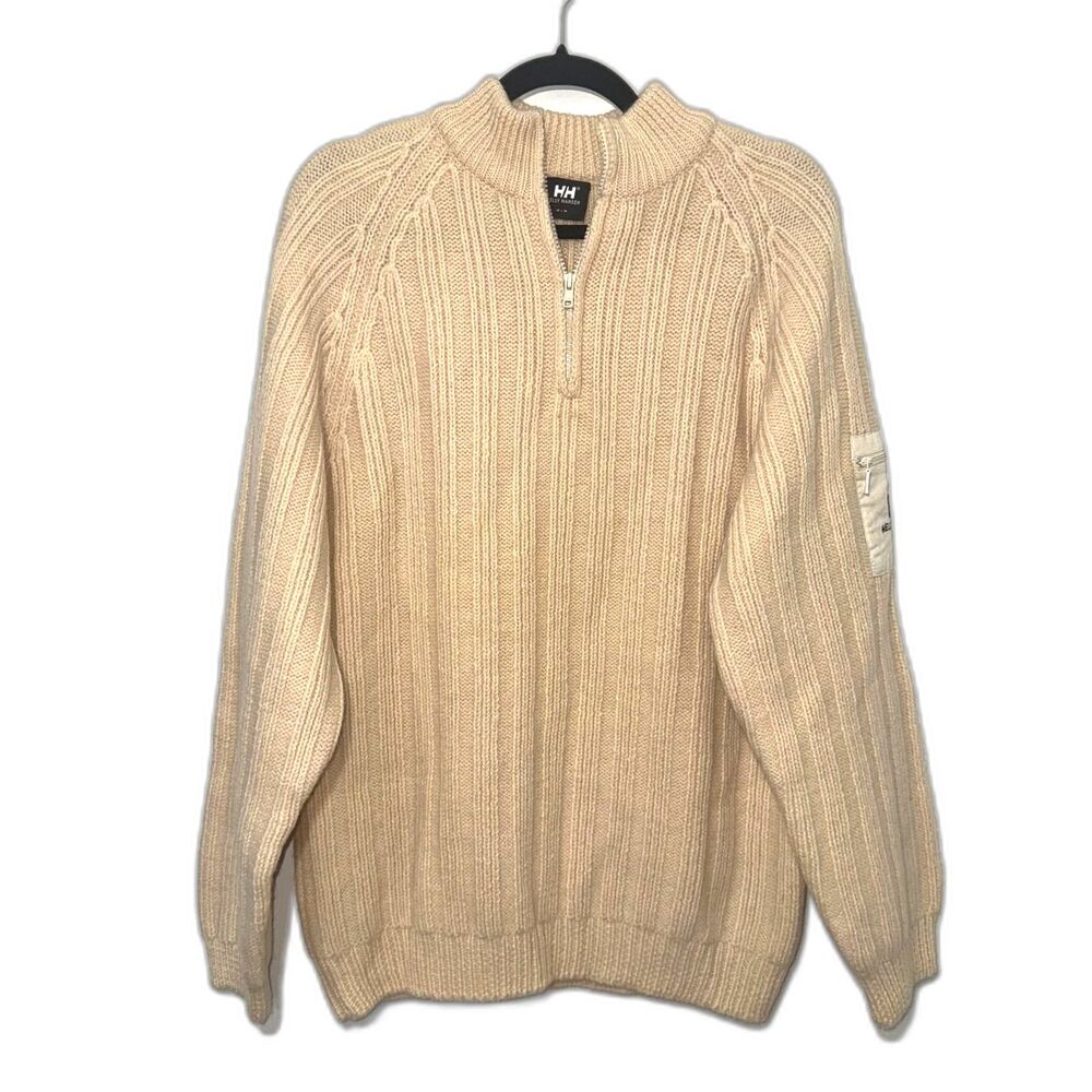 Helly Hansen Wool Heavy Knit Quarter Zip Sweater - Cream/Beige M